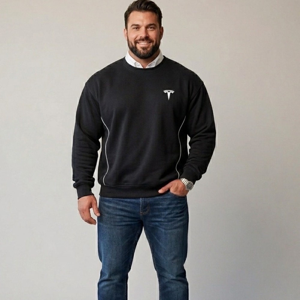 Tesla Motors Unisex Black Crewneck Sweatshirt Logo Piping 2XL 7865R
